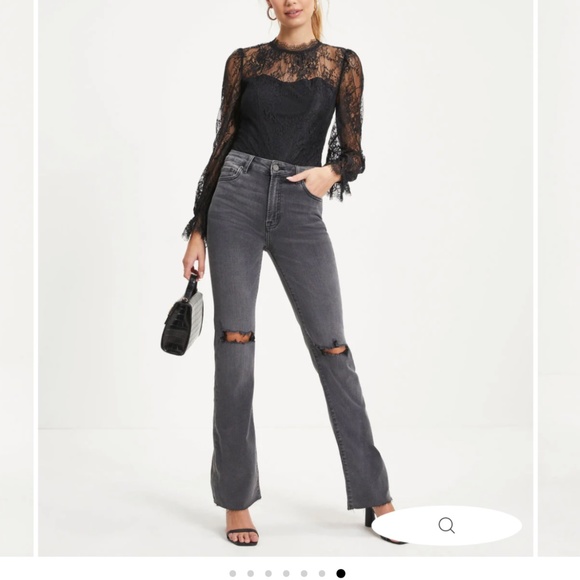 VICI - HARLOW/HIDDEN HIGH RISE STRETCH DISTRESSED WIDE LEG JEANS - CHARCOAL - Picture 2 of 7